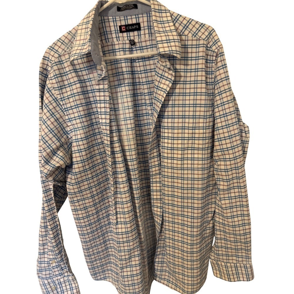 Chaps Mens Plaid Button Down Shirt Classic Fit Oxford